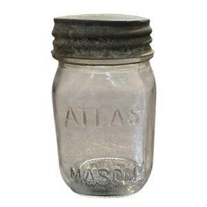 Vintage Square Atlas Mason Jar with Metal Lid and White Milk Glass‎ Seal